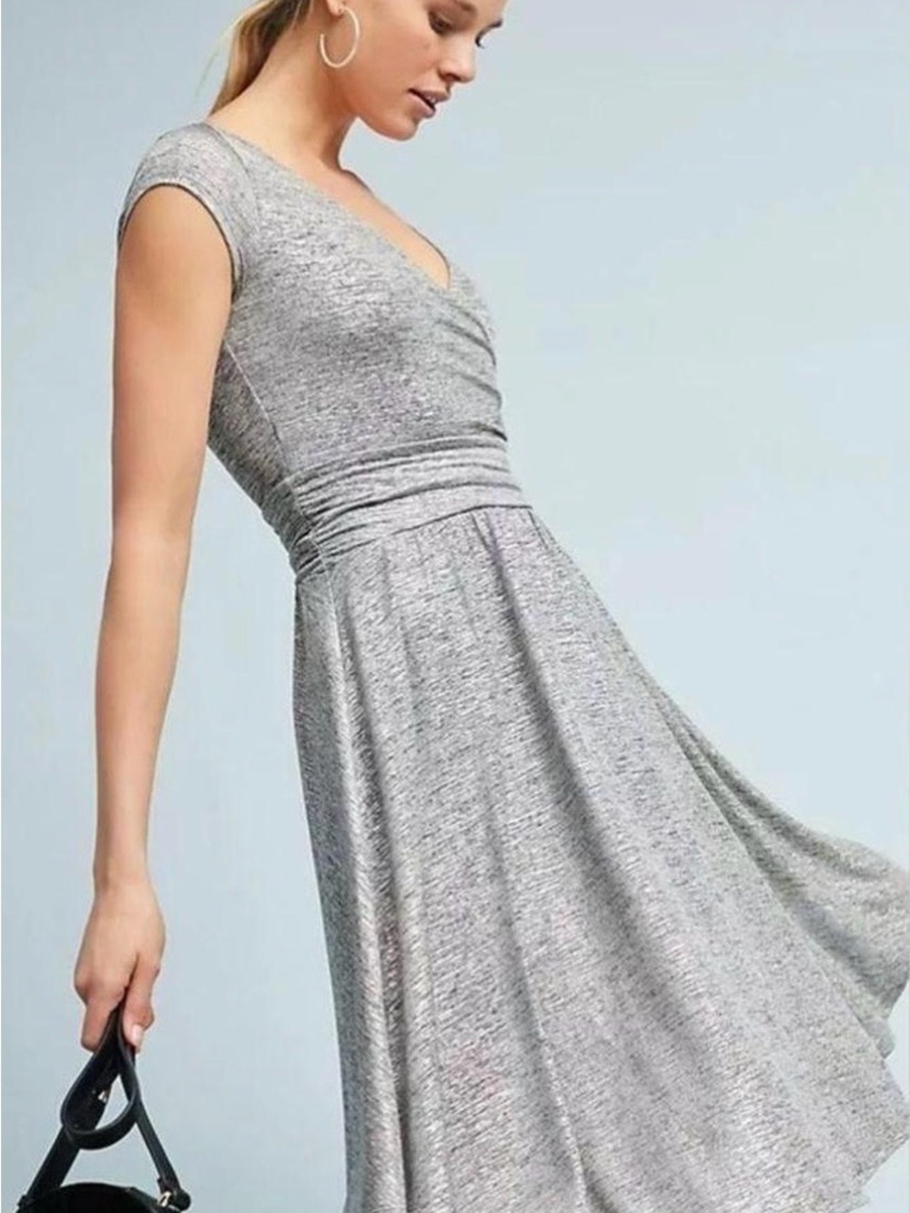 Maeve Anthropologie Tamera Silver Metallic Faux Wrap Dress XS Shimmer Party